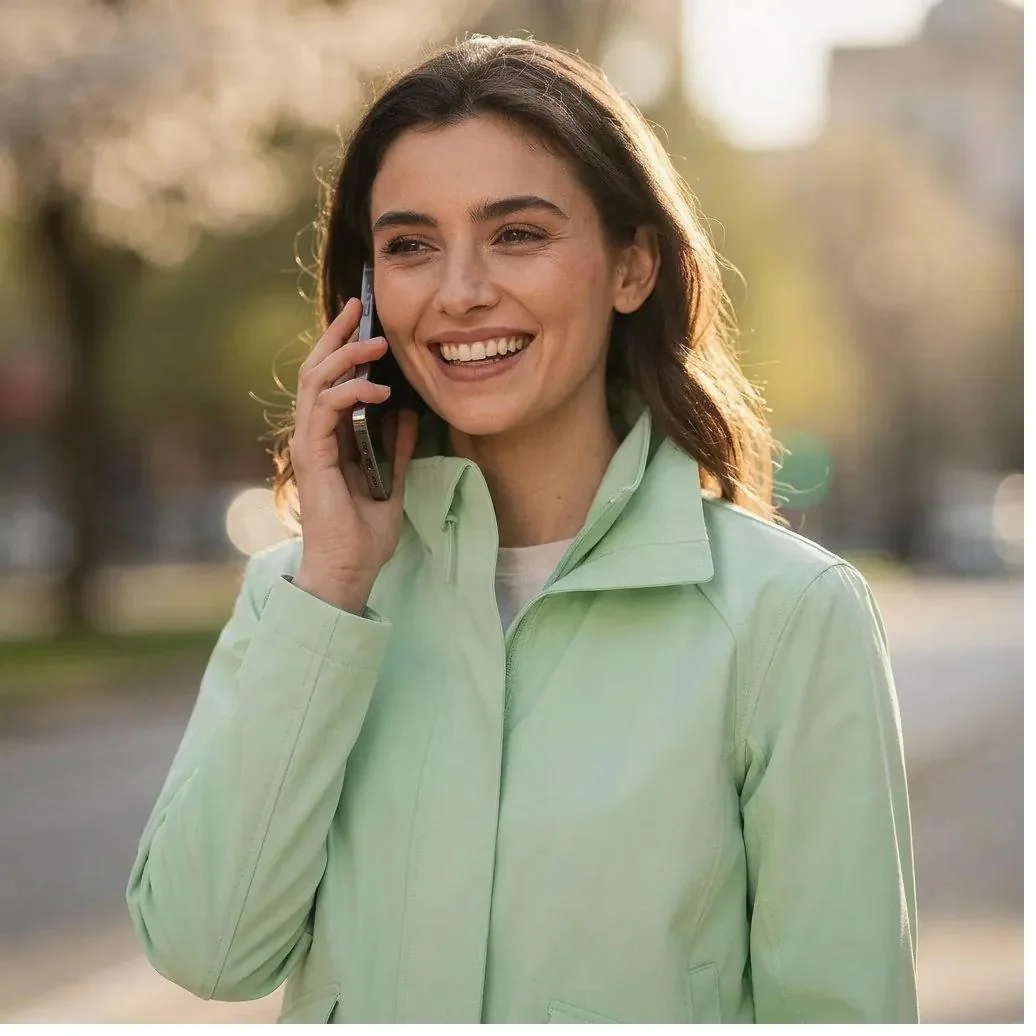 Mujer sonriendo hablando por teléfono